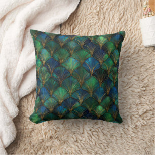 Blue Green Gold Art Deco Geometric Design Throw Pillow