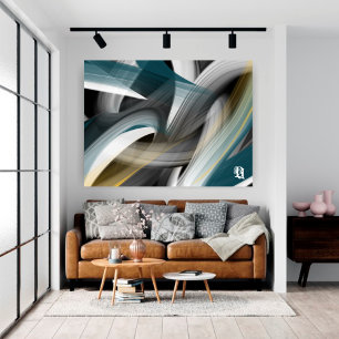 Blue Green Gold Black White Gray Abstract  Canvas Print