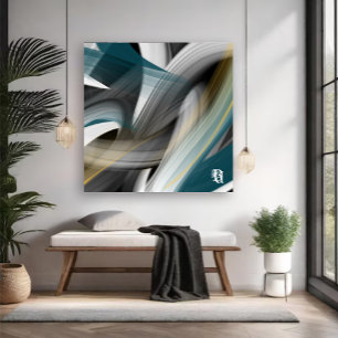 Blue Green Gold Black White Gray Abstract  Canvas Print