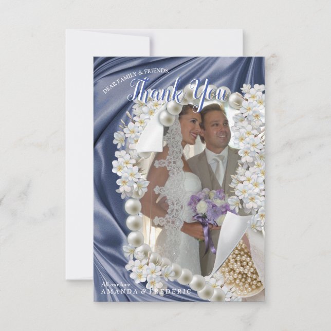 Blue,Green,Gold,ivory Silk &WeddingThank You Card (Front)