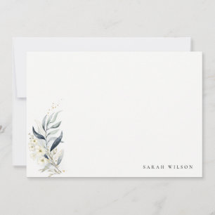 Blue Green Gold Leafy Botanical Floral Wedding Card