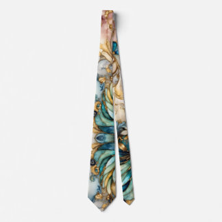 Blue Green Gold Leafy Garden Floral Paisley Motif Tie