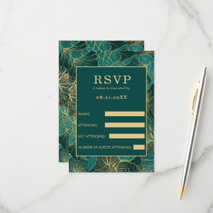 Blue-Green Golden Leaves RSVP Card
