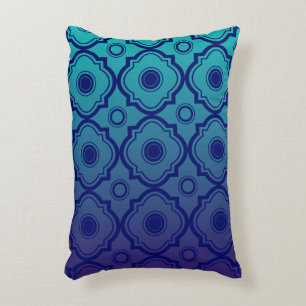 Blue Green Gradient Geometric Quatrefoil Decorative Pillow