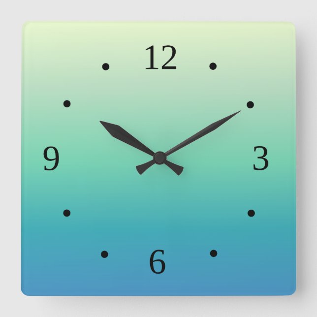 Blue Green Gradient Minimal Coastal Square Wall Clock (Front)