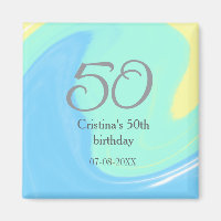 Blue green grey 50th birthday add name date retro