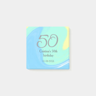 Blue green grey 50th birthday add name date retro post-it notes