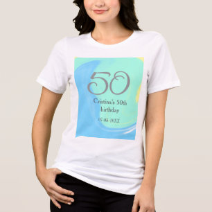 Blue green grey 50th birthday add name date retro Tri-Blend shirt