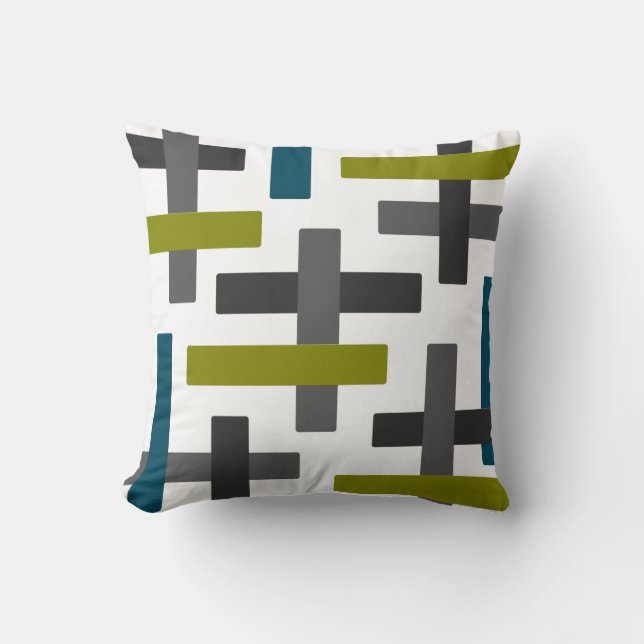 Blue Green Grey Abstract Bar Art Throw Pillow (Front)