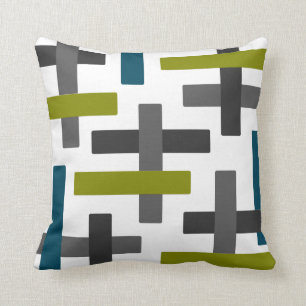 Blue Green Grey Abstract Bar Art Throw Pillow