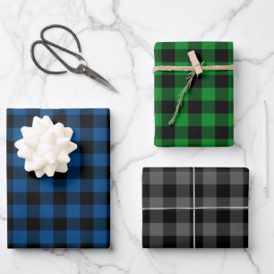 Blue Green & Grey Buffalo Plaid Wrapping Paper Sheet