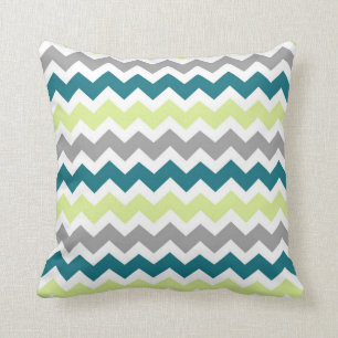 Blue Green Grey Chevron Decorative Pillow