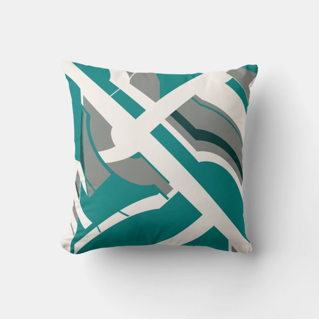 Blue-green Grey White Diagonal Geometric Design Throw Pillow (Front)