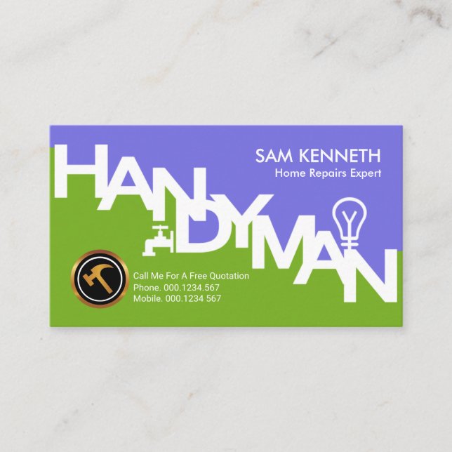 Blue Green Handyman Signage Home Construction Business Card (Front)