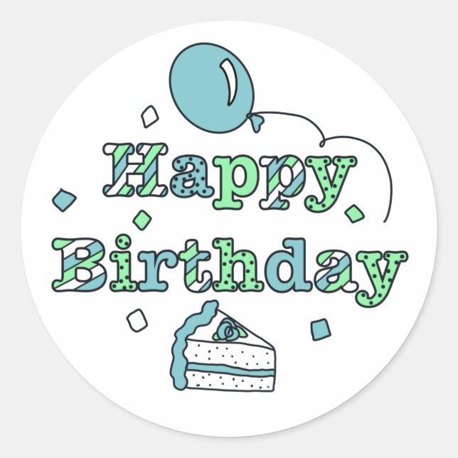 Blue Green Happy Birthday    Classic Round Sticker (Front)