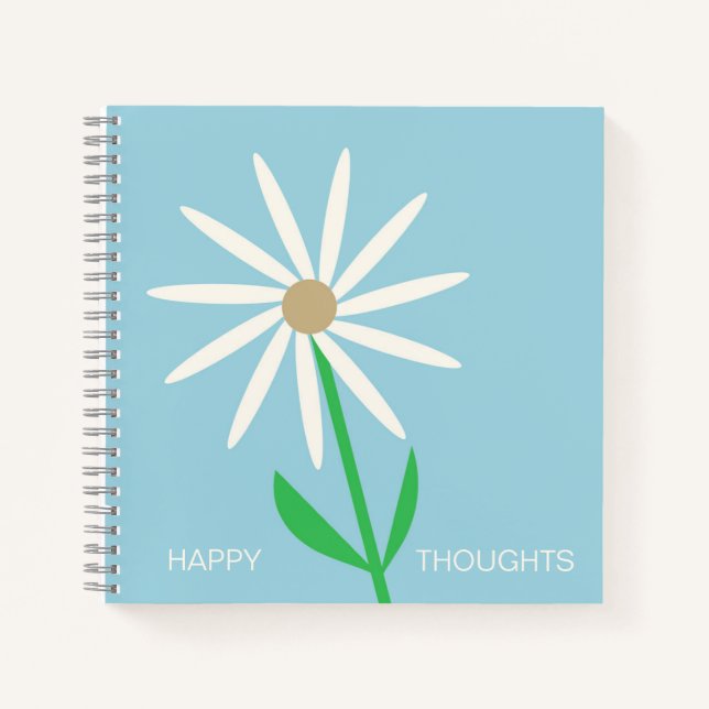 Blue-Green Happy Thoughts with Daisy Notebook (Front)
