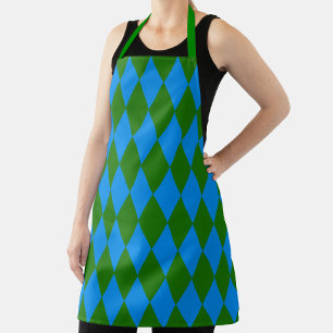 Blue Green Harlequin Checkered Design Apron