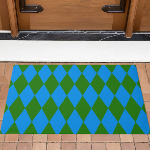 Blue Green Harlequin Checkered Design Doormat