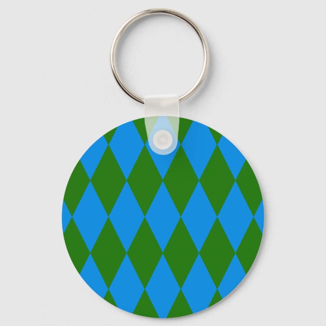 Blue Green Harlequin Checkered Design  Keychain (Front)