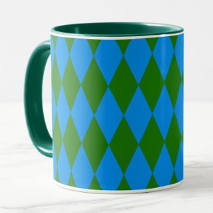 Blue Green Harlequin Checkered Design Mug