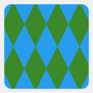 Blue Green Harlequin Checkered Design Square Sticker
