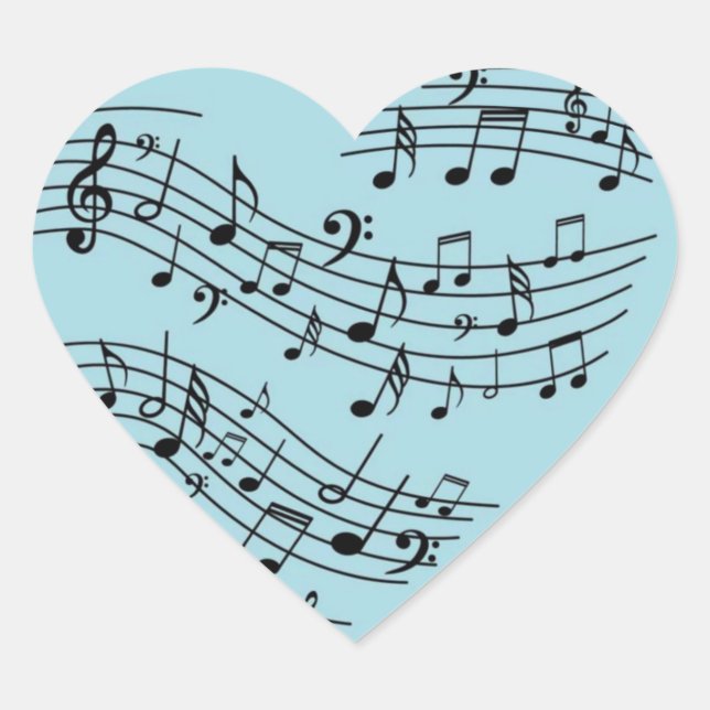 Blue Green Heart Shape Music Notes Heart Sticker (Front)