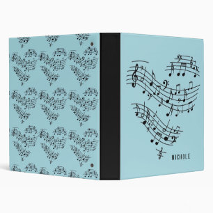 Blue Green Heart Shape Music Notes Monogram Binder