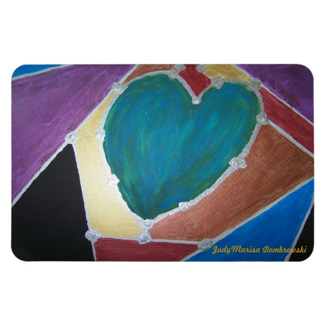 Blue Green Heart With Mosaic Theme Magnet (Horizontal)