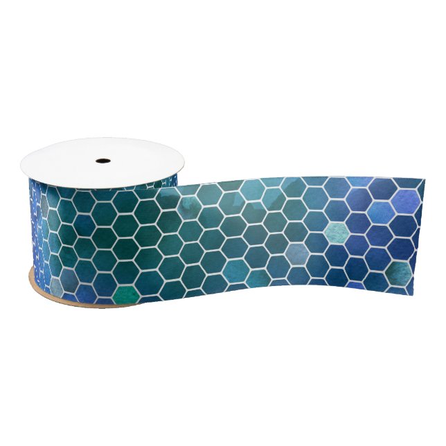 Blue Green Honeycomb Pattern Satin Ribbon (Spool)