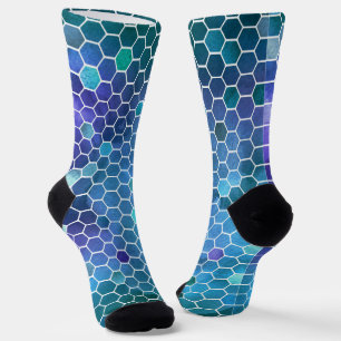 Blue Green Honeycomb Pattern Socks