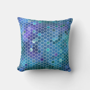 Blue Green Honeycomb Pattern Throw Pillow