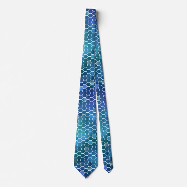 Blue Green Honeycomb Pattern Tie (Front)