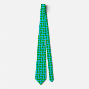 Blue Green Houndstooth Plaid Check Tie