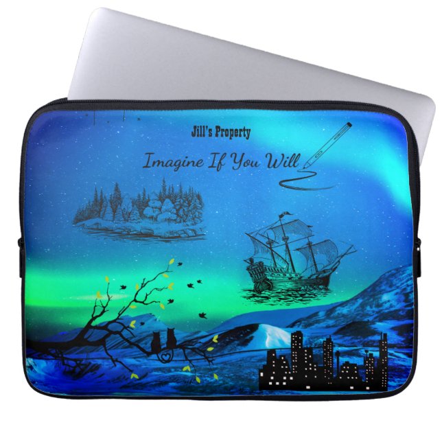 Blue & Green' Imagine If' Electronics Bag (Front)