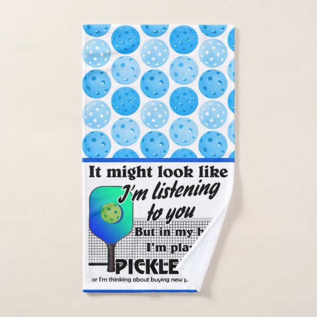 Blue Green In My Head I'm Playing Pickleball Court Hand Towel (Hand Towel)