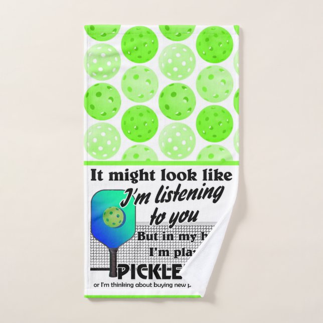 Blue Green In My Head I'm Playing Pickleball Court Hand Towel (Hand Towel)