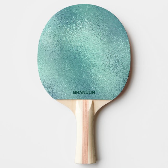 Blue green iridescent shimmering glass texture ping pong paddle (Front)