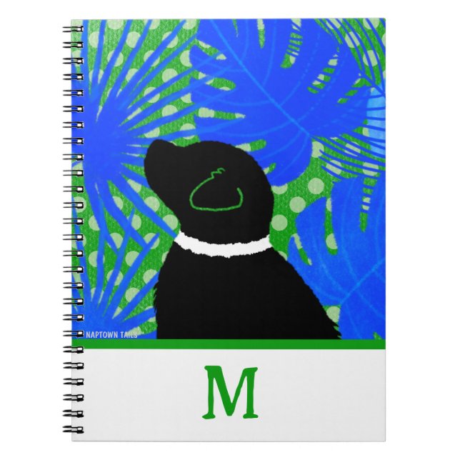 Blue Green Island Black Dog Notebook (Front)