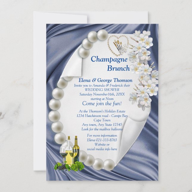 Blue,Green,ivory,gold Si Wedding Shower Invitation (Front)