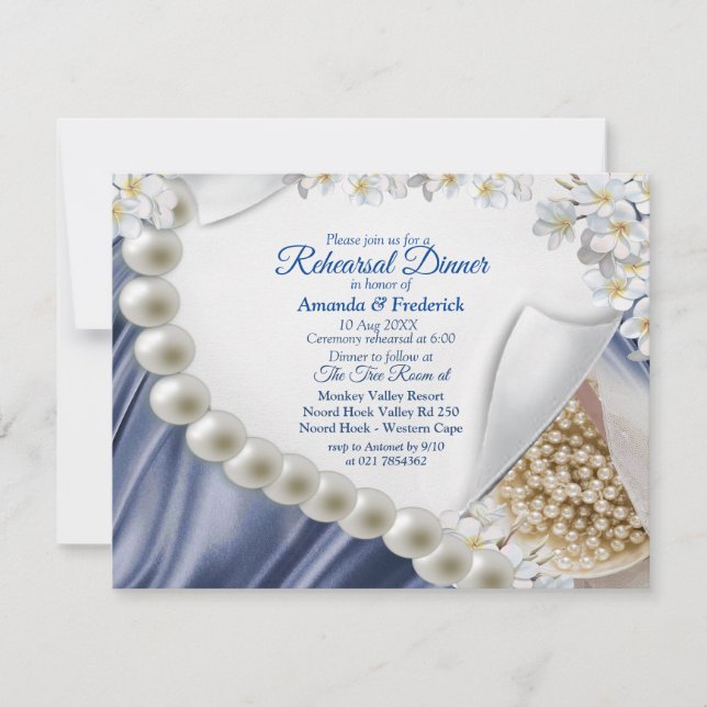 Blue,Green,Ivory,gold Silk & Pear Rehearsal dinner Invitation (Front)
