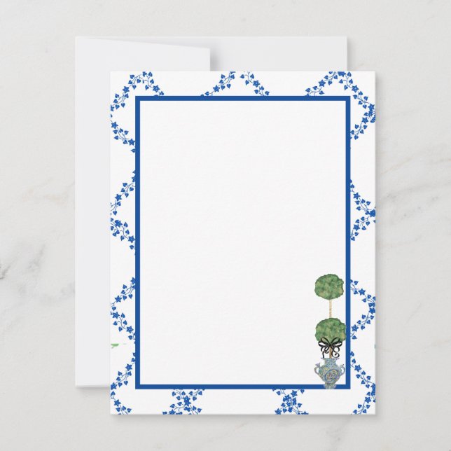 Blue Green Ivy Lattice Topiary Ginger Jar Jars Card (Front)