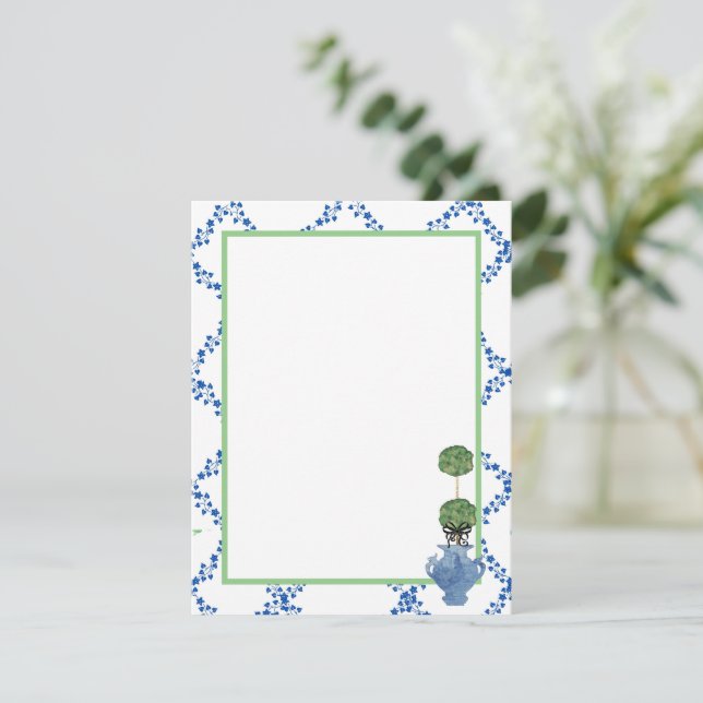 Blue Green Ivy Lattice Topiary Ginger Jar Jars Card (Standing Front)