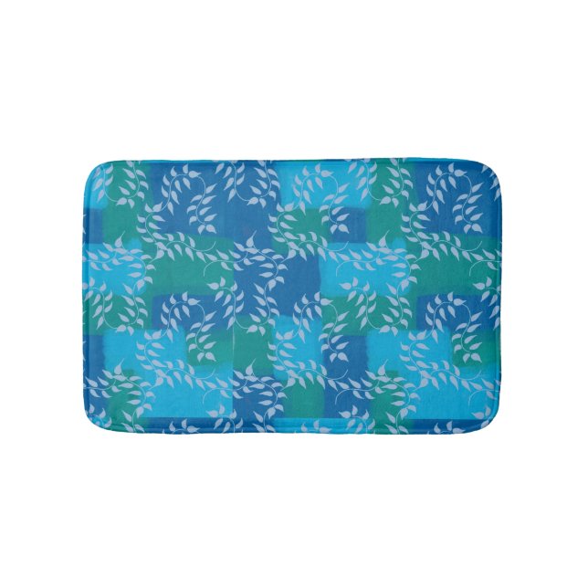 Blue Green Ivy Leaf Watercolor Bath Mat (Front)