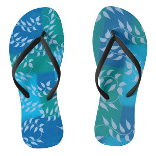 Blue Green Ivy Leaf Watercolor Flip Flops