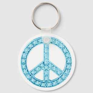 Blue Green Jewels Peace Sign Keychain