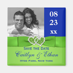 Blue, Green Joined Hearts Save the Date Magnet