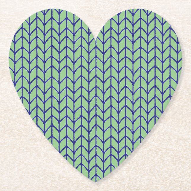 BLUE GREEN KNIT Heart Shape Paper Coasters (Front)