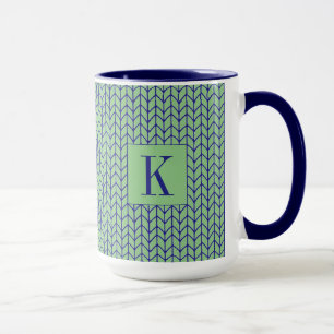 BLUE GREEN KNIT Tall Navy Combo Mug + Initial