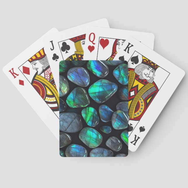 Blue Green Labradorite Crystals Gems Playing Cards (Back)