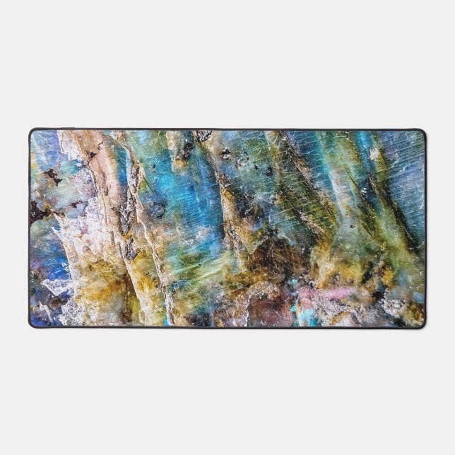 Blue Green Labradorite Gemstone Desk Mat (Front)